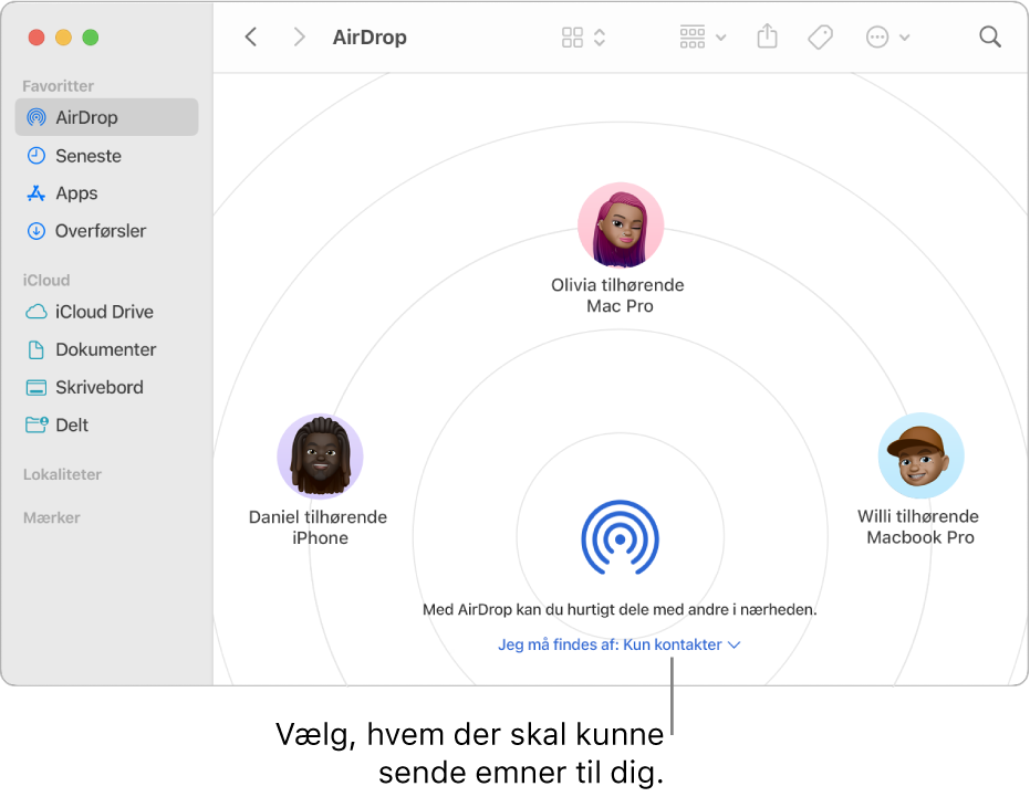 AirDrop-vinduet i Finder.