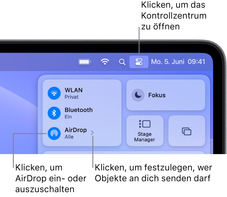 AirDrop im Kontrollzentrum verwenden.