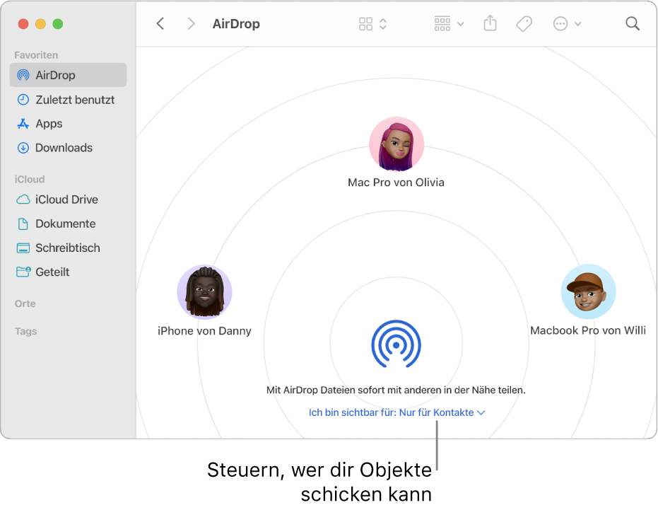 Das Finder-Fenster „AirDrop“