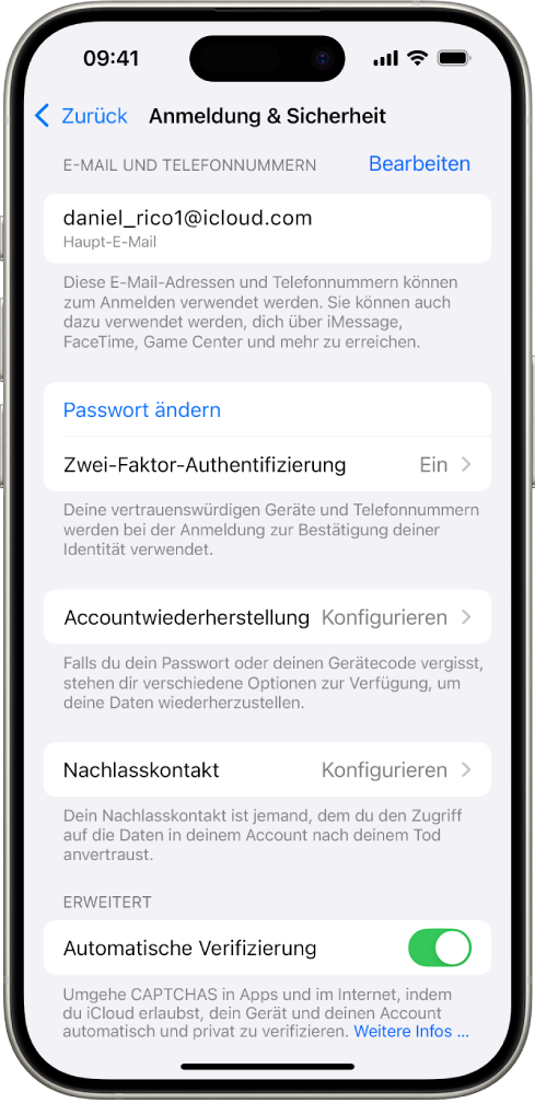 Ein iPhone-Bildschirm mit deaktivierter Zwei-Faktor-Authentifizierung.