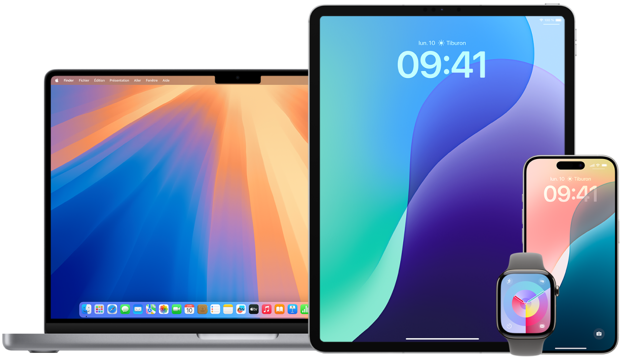 Un MacBook Pro, un iPad, une Apple Watch et un iPhone.