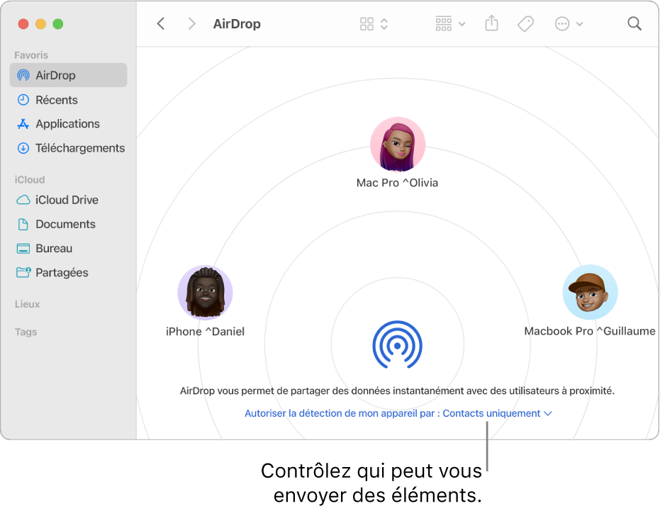 Fenêtre AirDrop du Finder.