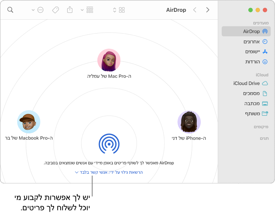 החלון של AirDrop ב-Finder.