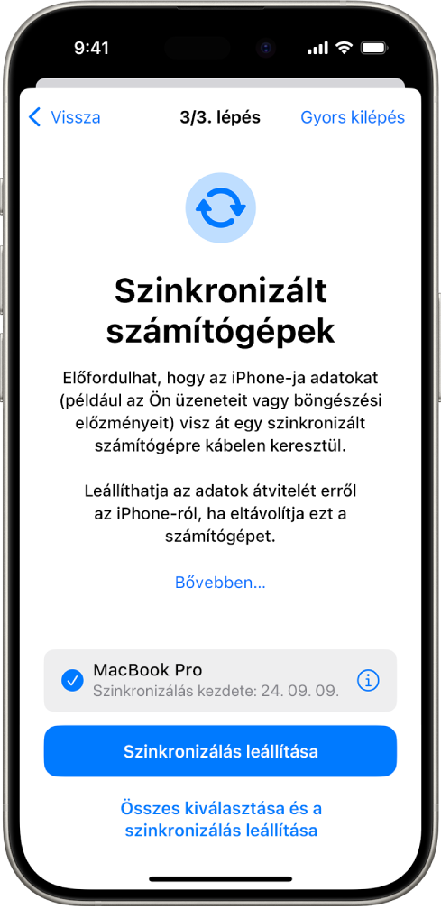 A Szinkronizált számítógépek képernyő egy iPhone-on.