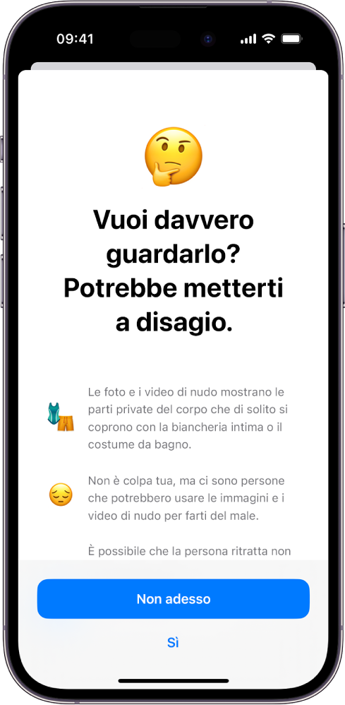 Un iPhone che mostra la schermata di “Avviso contenuti sensibili”.