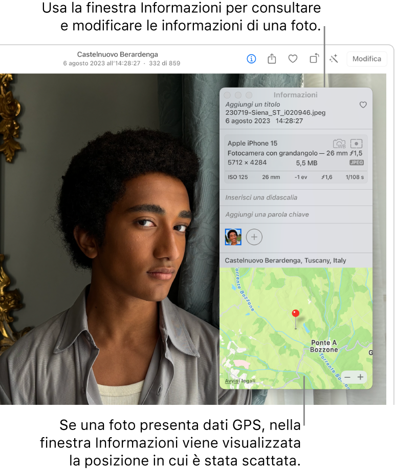 Una foto che mostra le informazioni sulla posizione.