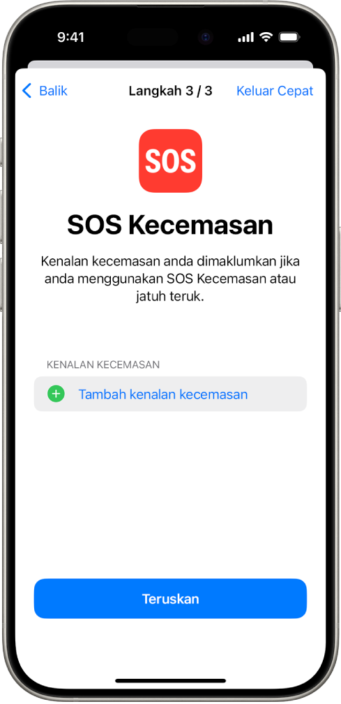 Skrin iPhone menunjukkan skrin SOS Kecemasan.