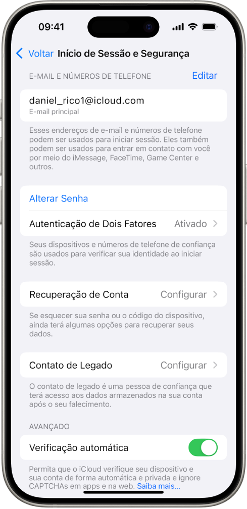 Tela do iPhone mostrando a autenticação de dois fatores desativada.