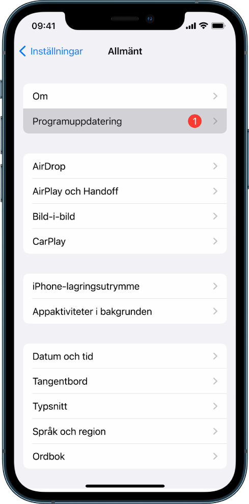 iPhone-skärmen som visar att en programuppdatering är tillgänglig.