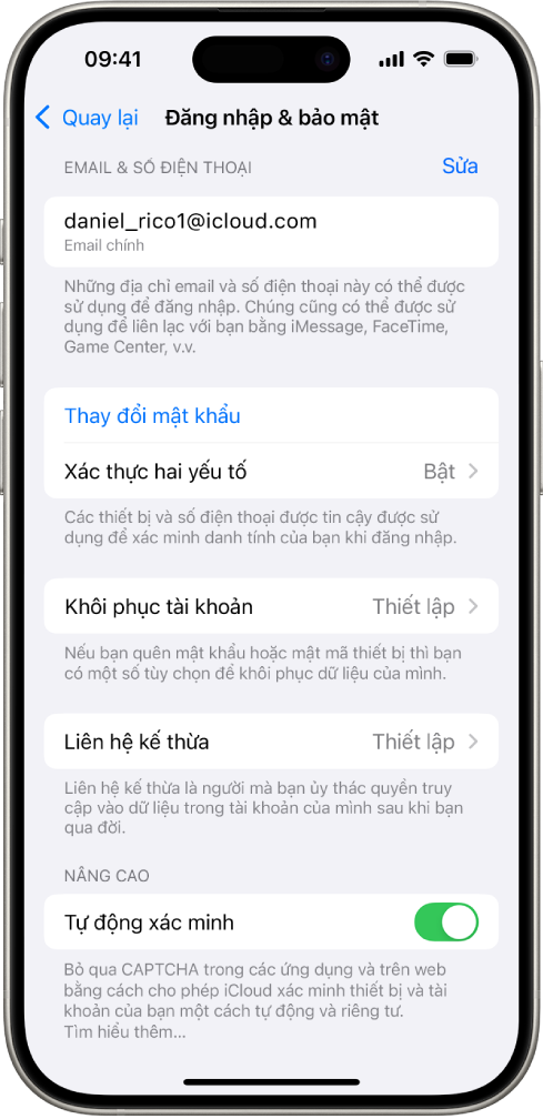 Một màn hình iPhone đang hiển thị xác thực hai yếu tố bị tắt.