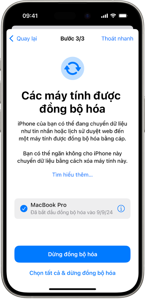 Một iPhone đang hiển thị màn hình Các máy tính được đồng bộ hóa.