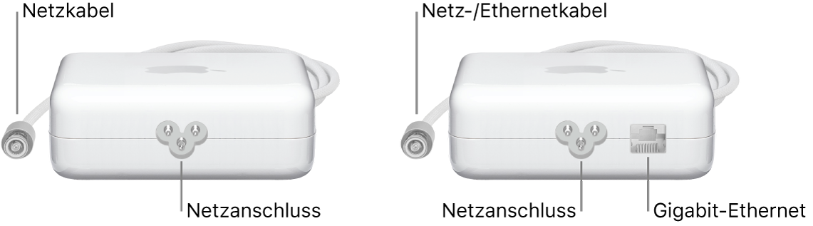 Ein Netzteil ohne Ethernetanschluss und ein Netzteil mit Ethernetanschluss