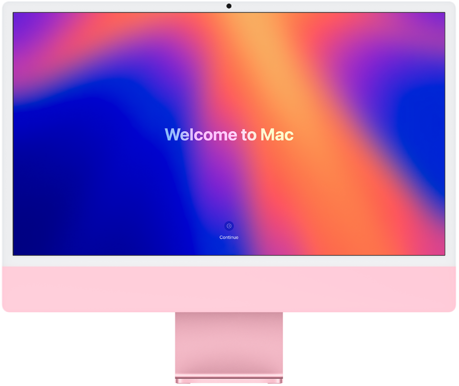 Una iMac con el mensaje “Welcome to Mac” en la pantalla.