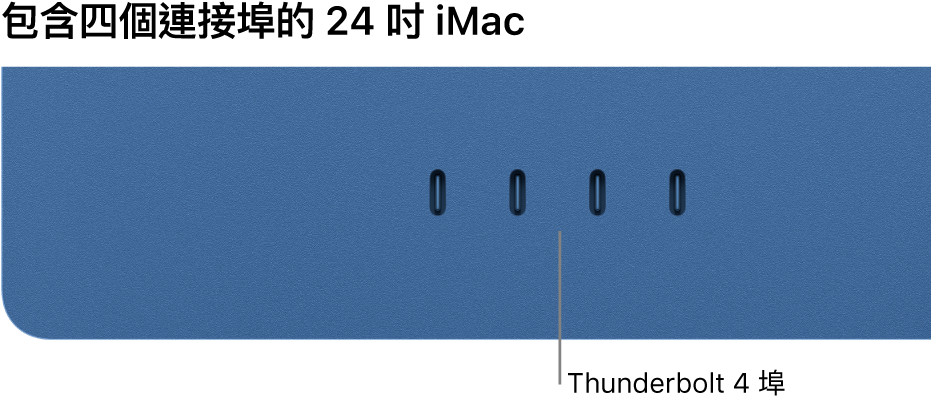 顯示四個 Thunderbolt 4 埠的 iMac。