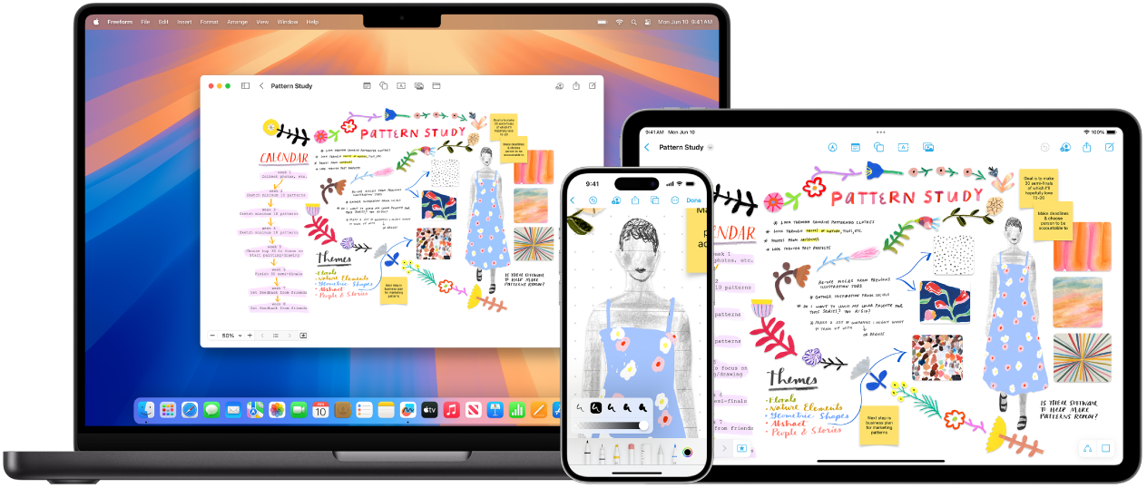 Mac、iPhone 和 iPad 顯示相同的「無邊記」白板。