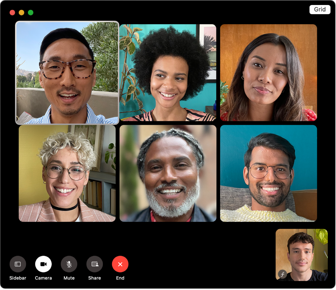 A FaceTime window with a group of invited users.