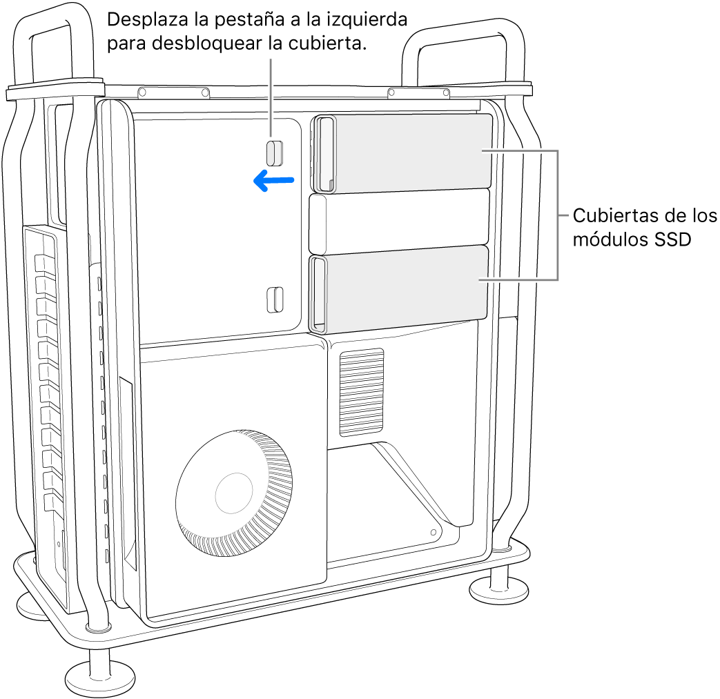 El cierre se mueve hacia la izquierda para desenganchar la cubierta del SSD.