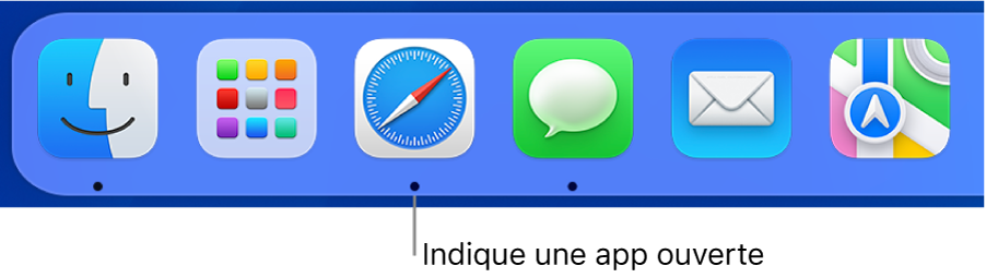 Une partie du Dock montrant des points noirs sous les apps ouvertes.