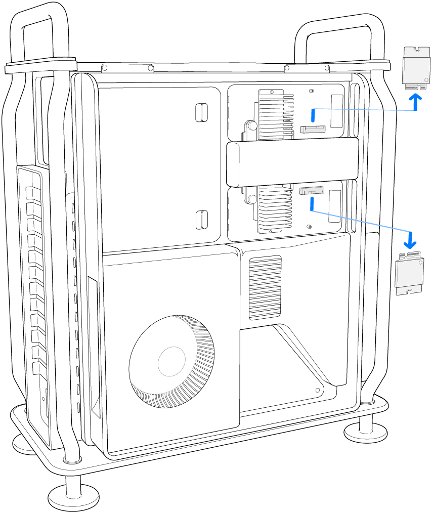 Due moduli SSD che vengono rimossi.