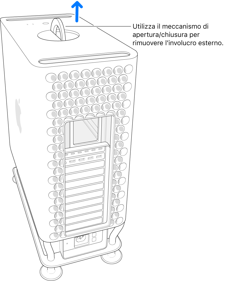 La custodia viene spinta verso l'alto e rimossa dal computer.