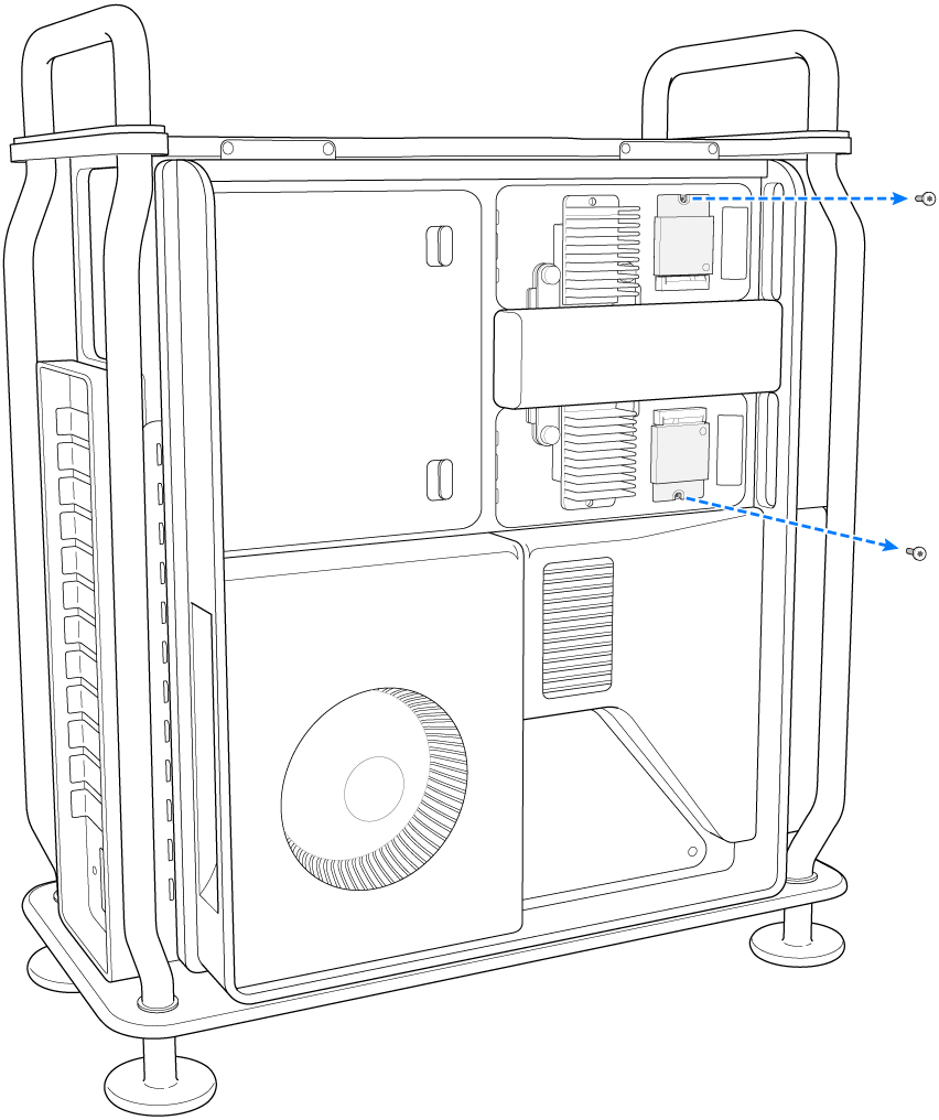 Due viti che vengono rimosse dai moduli SSD.