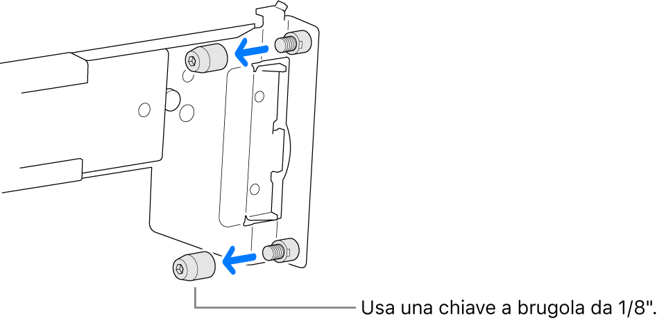 Gruppo guida che si adatta a un rack con fori a sezione rotonda.