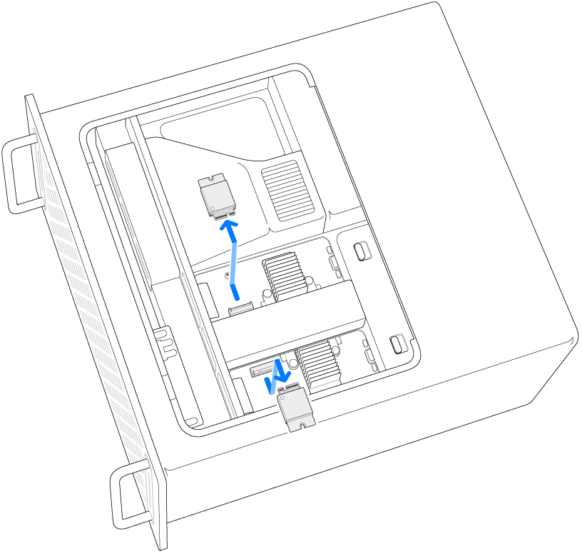 Išimami du SSD moduliai.