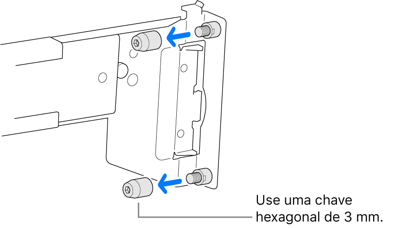 Uma calha de montagem que encaixa num suporte com orifícios redondos.