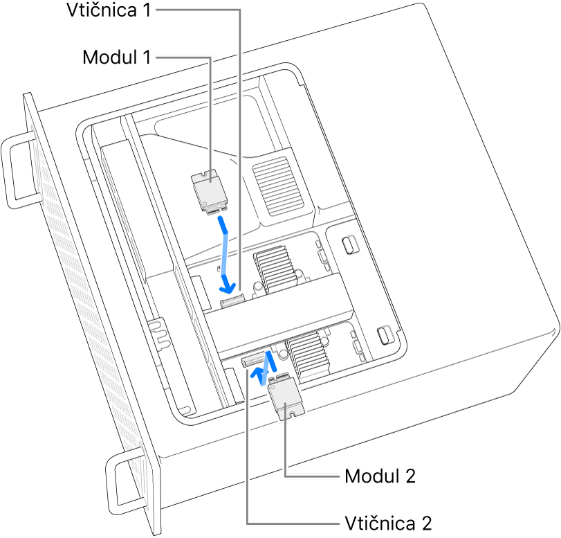 Nameščanje dveh modulov SSD.