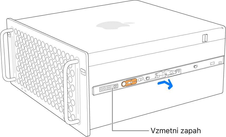 Odstranite tirnice iz stranskega dela računalnika Mac Pro.