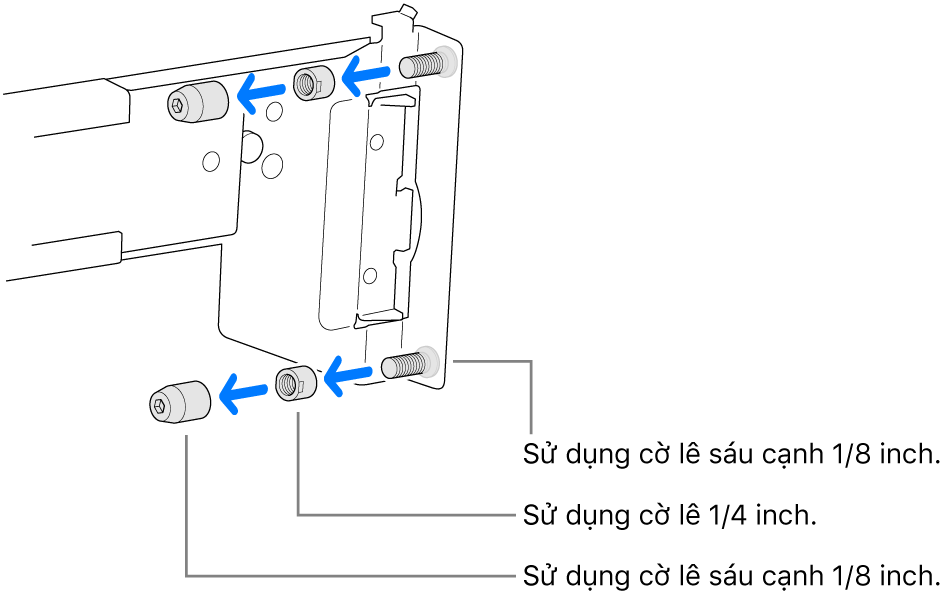 Một cụm thanh ray khớp với giá đỡ có ren.