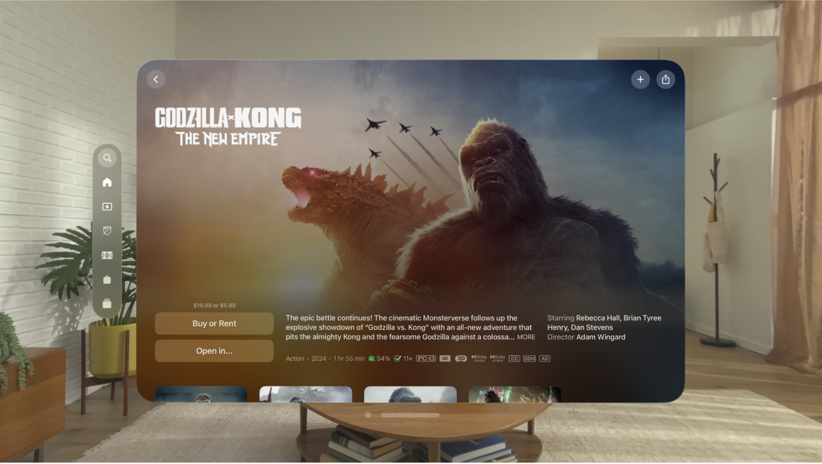 The Apple TV app on Apple Vision Pro, showing a page for 3D movies.