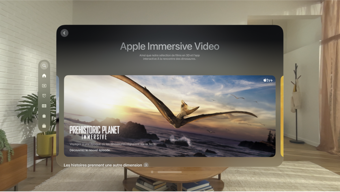 L’app Apple TV sur l’Apple Vision Pro, présentant une page avec des films en 3D.