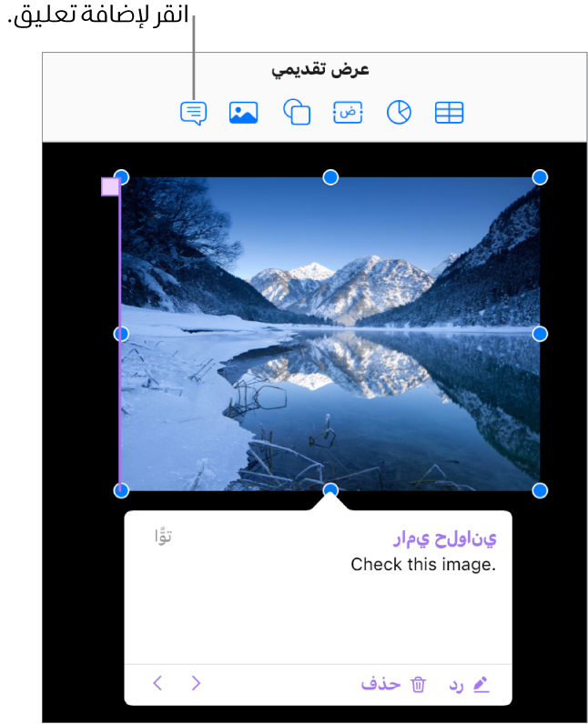تعليق مُضاف إلى رسم في عرض تقديمي.