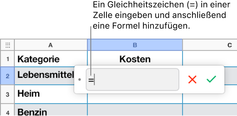 Der Formeleditor mit „=“ und keine Formel eingegeben.