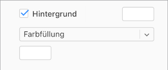 Das Markierungsfeld „Hintergrund“ in der Seitenleiste ist aktiviert und das Feld mit der vordefinierten Farbe rechts neben dem Markierungsfeld ist mit Weiß gefüllt. Unter dem Markierungsfeld ist in einem Einblendmenü „Farbe“ ausgewählt und darunter ist das Feld mit der eigenen Farbe mit weiß gefüllt.