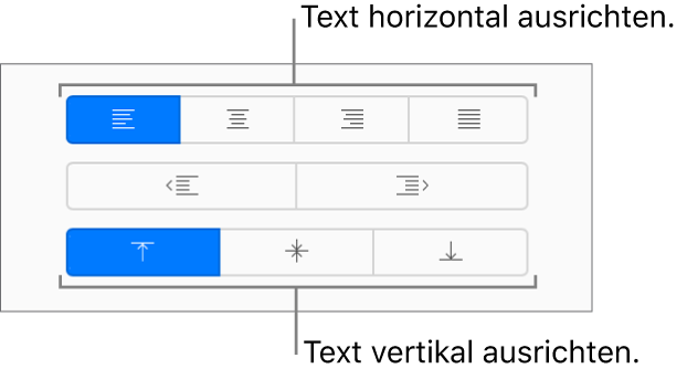 Die Tasten zum vertikalen und horizontalen Ausrichten in der Seitenleiste „Format“.