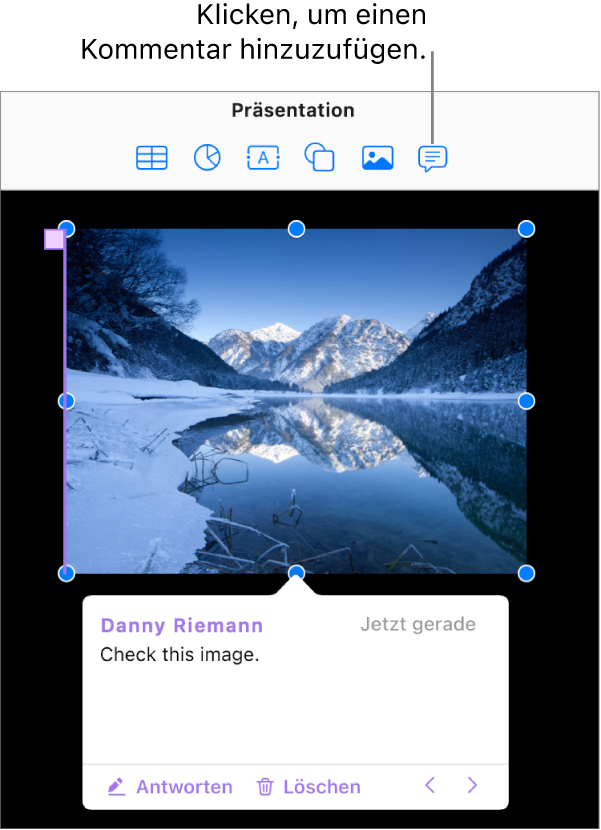 Ein einer Grafik in einer Präsentation hinzugefügter Kommentar.