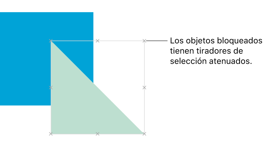 Objeto bloqueado con tiradores de selección atenuados.