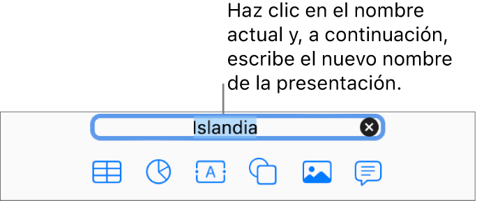 El nombre actual de la presentación, Presentación, seleccionado en la parte superior de la presentación abierta.
