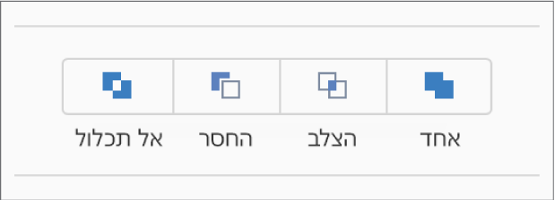 הכפתורים ״אחד״, ״הצלב״, ״החסר״ ו״אל תכלול״ בתחתית הלשונית ״ארגון״ בסרגל הצד ״עיצוב״.