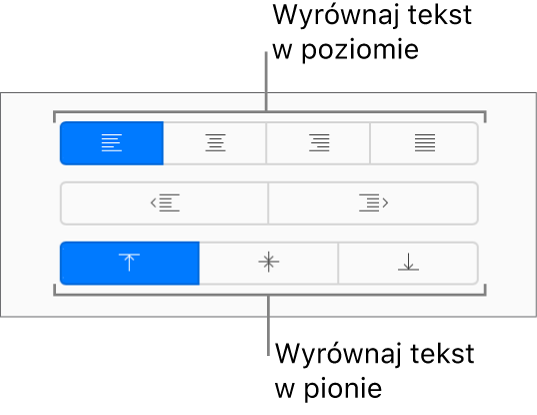 Przyciski wyrównania tekstu w pionie i poziomie na pasku bocznym Format.