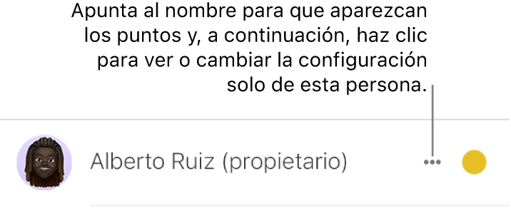 Los tres puntos situados a la derecha de un nombre en la lista de participantes.