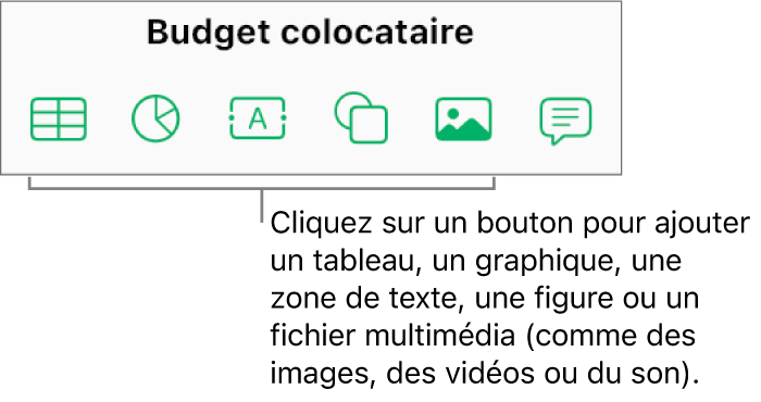 Les boutons Tableau, Graphique, Texte, Figure et Données multimédia dans la barre d’outils.