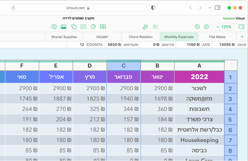 טבלה עם כותרות ונתונים.