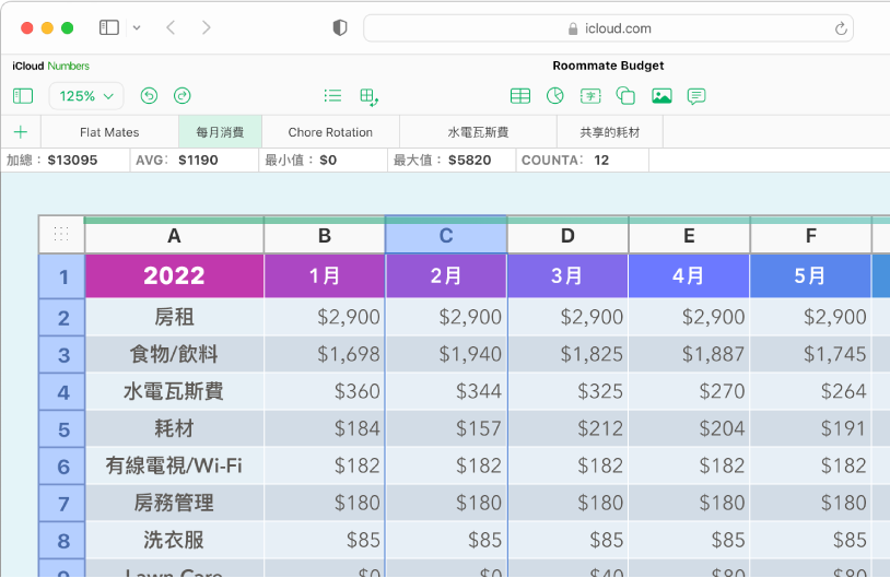 包含標題與資料的表格。