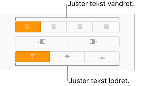 Knapperne til lodret og vandret tekstjustering i indholdsoversigten Format.