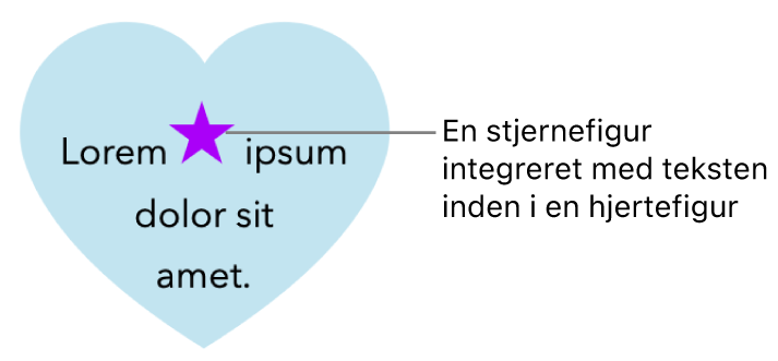 En stjerneformet figur vises integreret med teksten i en hjerteformet figur.