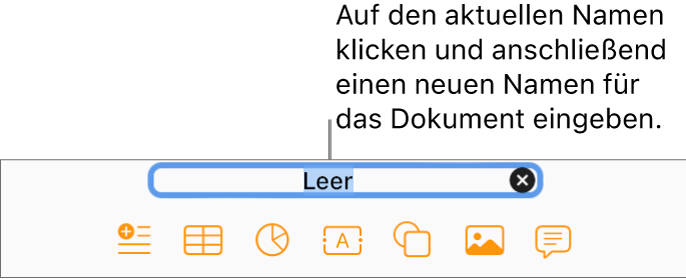 Der Name des aktuellen Dokuments, „Leer“, oben im Dokument ausgewählt.
