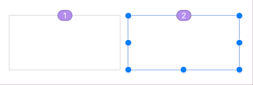 Dos cuadros de texto vacíos y enlazados, con círculos rellenos del mismo color en la parte superior.